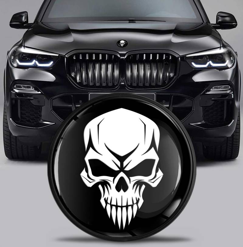 SkinoEu Tuning Emblem für Fronthaube und Kofferraum 82 mm Kompatibel mit BMW Emblem 51767288752 Schädel Totenkopf Schwarz Weiß EX 24 von SkinoEu