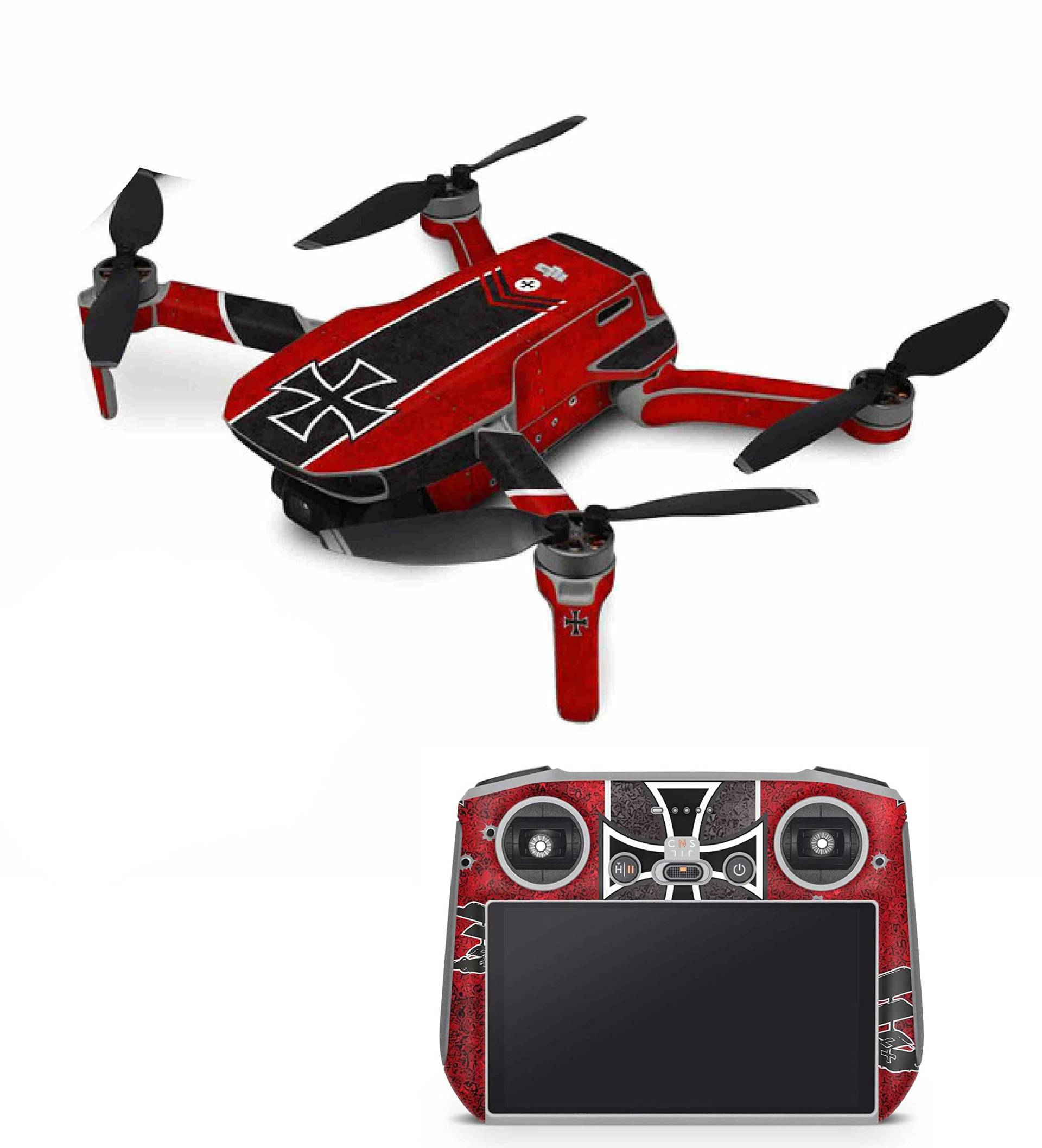 Skins4u Aufkleber Folierung Skin Premium Schutz Folie kompatibel mit DJI Mini 3 Pro + 4x Akku + Controller Skins & Wraps Roter Baron von Skins4u