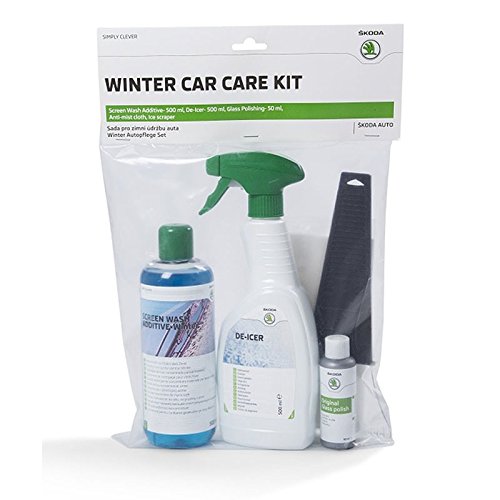 Skoda 000096352H Winter Pflegeset 5-teilig Enteiser Eiskratzer Glaspolitur Tuch Pflege Reinigung von Skoda