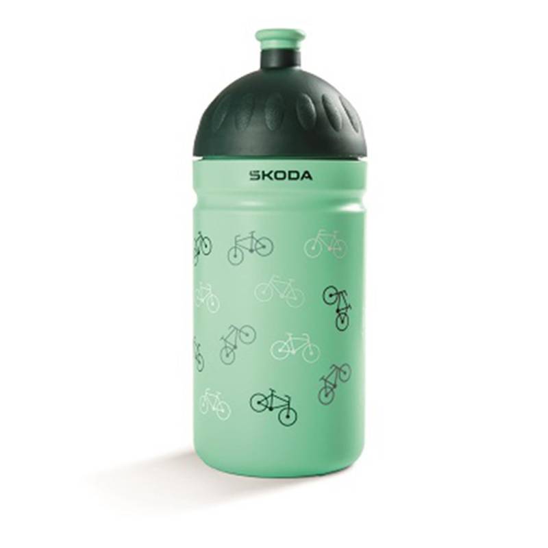 Skoda 6U0050309 Trinkflasche 500ml Flasche Wasserflasche Kinder, mit Fahrrad-Motiv, grün von Skoda