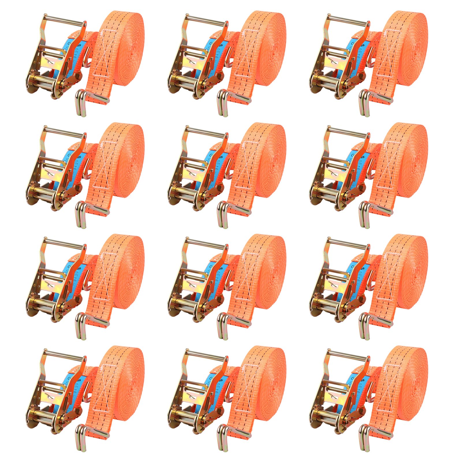 Sleeleece 12 Stück Spanngurte mit Ratsche und Haken - 6m 2000kg 38mm - Ratschen Set - Ratschengurt 2 Teilig - Zurrgurt Orange - 2000 daN 2t - TÜV/GS Geprüft von Sleeleece