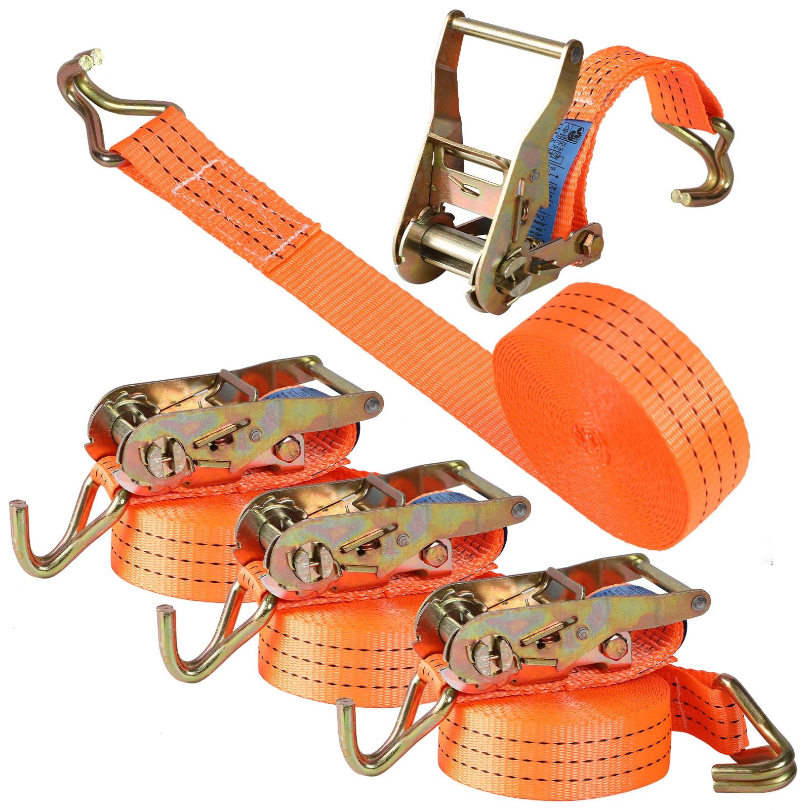 Sleeleece 4 Stück Spanngurte mit Ratsche und Haken - 6m 2000kg 38mm - Ratschen Set - Ratschengurt 2 Teilig - Zurrgurt Orange - 2000 daN 2t - TÜV/GS Geprüft von Sleeleece