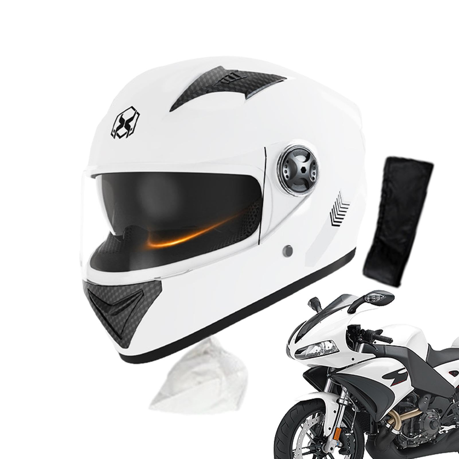 Motorradhelm - Motorrad-Integralhelme De ABS,Integral-Motorradhelme,Motorcycle Full Face Helmet ,Robuster & Leiser Motorrad Helm - Kinn & Kopf Belüftung,Klares Visier (Kopfumfang: 54–61 cm),White von Smileshiney