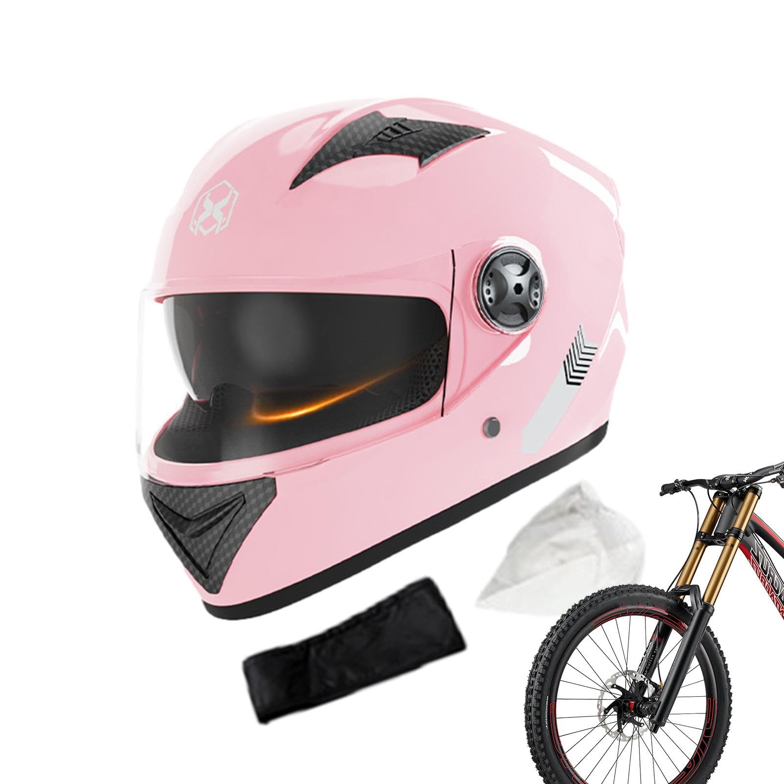 Motorradhelm - Motorrad-Integralhelme De ABS,Integral-Motorradhelme,Motorcycle Full Face Helmet ,Robuster & Leiser Motorrad Helm - Kinn & Kopf Belüftung,Klares Visier (Kopfumfang: 54–61 cm) Pink von Smileshiney