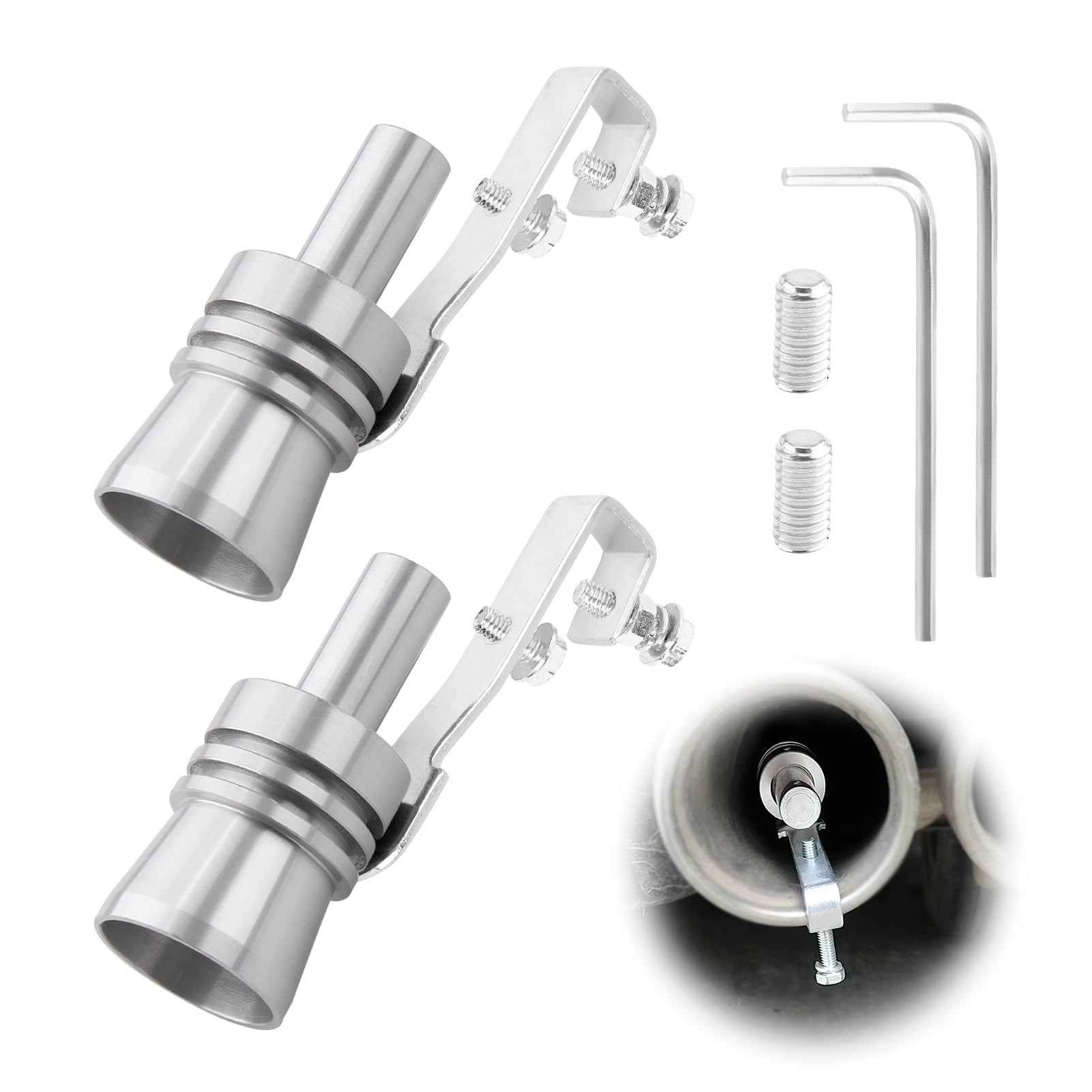 2 Stück Auspuff Sound Booster, Aluminiumlegierung Turbo Sound Pfeife Größe XL für Endrohr Schalldämpfer, Universal Auto Turbo Whistle Auspuff für Automobile auf Alle Modelle(Silber) von Smomend