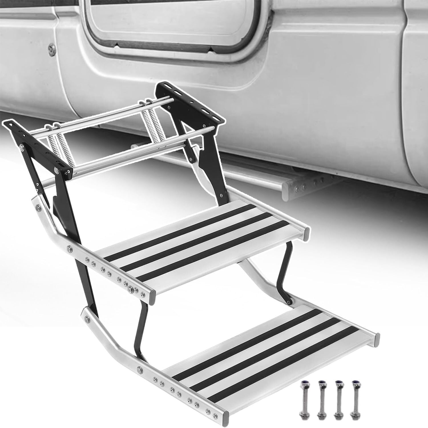 Wohnmobil-Einstiegsstufen, manuell zusammenklappbare Aluminium-Treppen, Wohnwagen-Stufen, Stabilisator-Set, geeignet für Reiseanhänger, Camper, Wohnmobile, Wohnmobile, einlagig, doppellagig von SnamicE