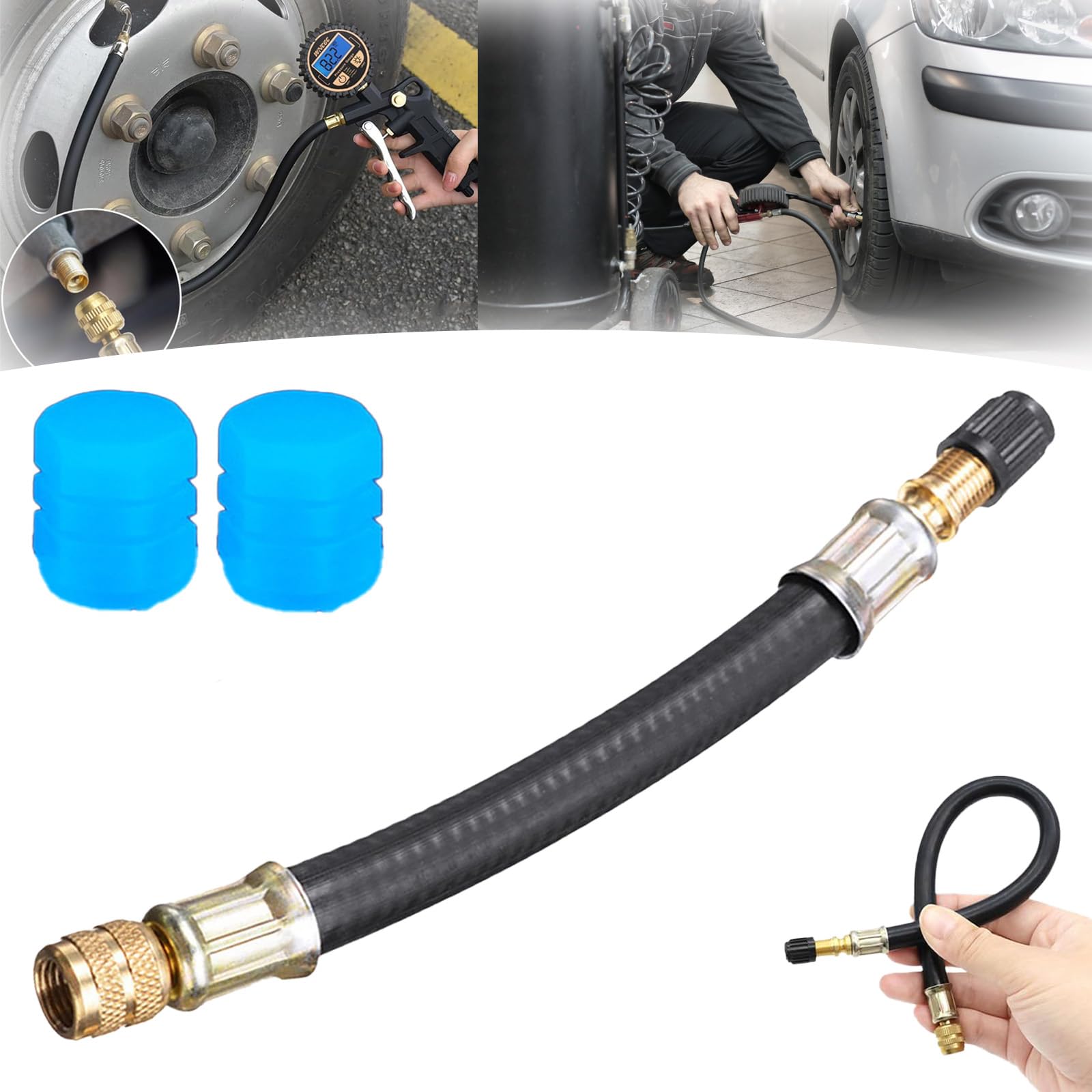 Snrtevu Universal Flexible Tire Valve Extenders, Reifenventil Verlängerung Adapter, Autoventil Verlängerung, Ventilverlängerung Autoventil (300MM,1PC Black) von Snrtevu