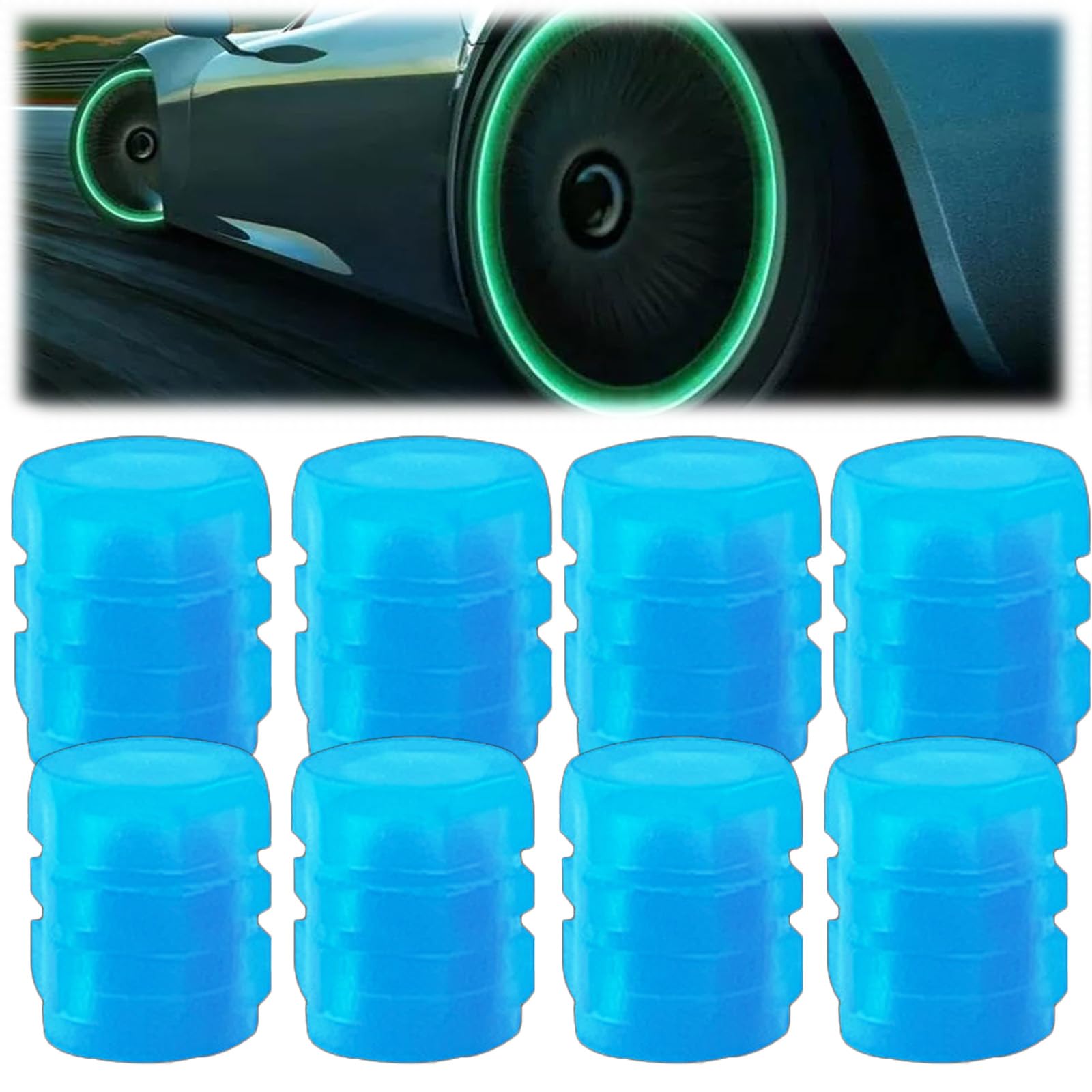 Snrtevu Universal Fluorescent Car Tire Valve Caps, Fluorescent Tire Valve Caps, Dust Caps for Car Tyres, Car Glow Tire Air Caps Cover, Tyre Valve Caps for Cars Motorbikes Bicycles Trucks (Blue,8PCS) von Snrtevu