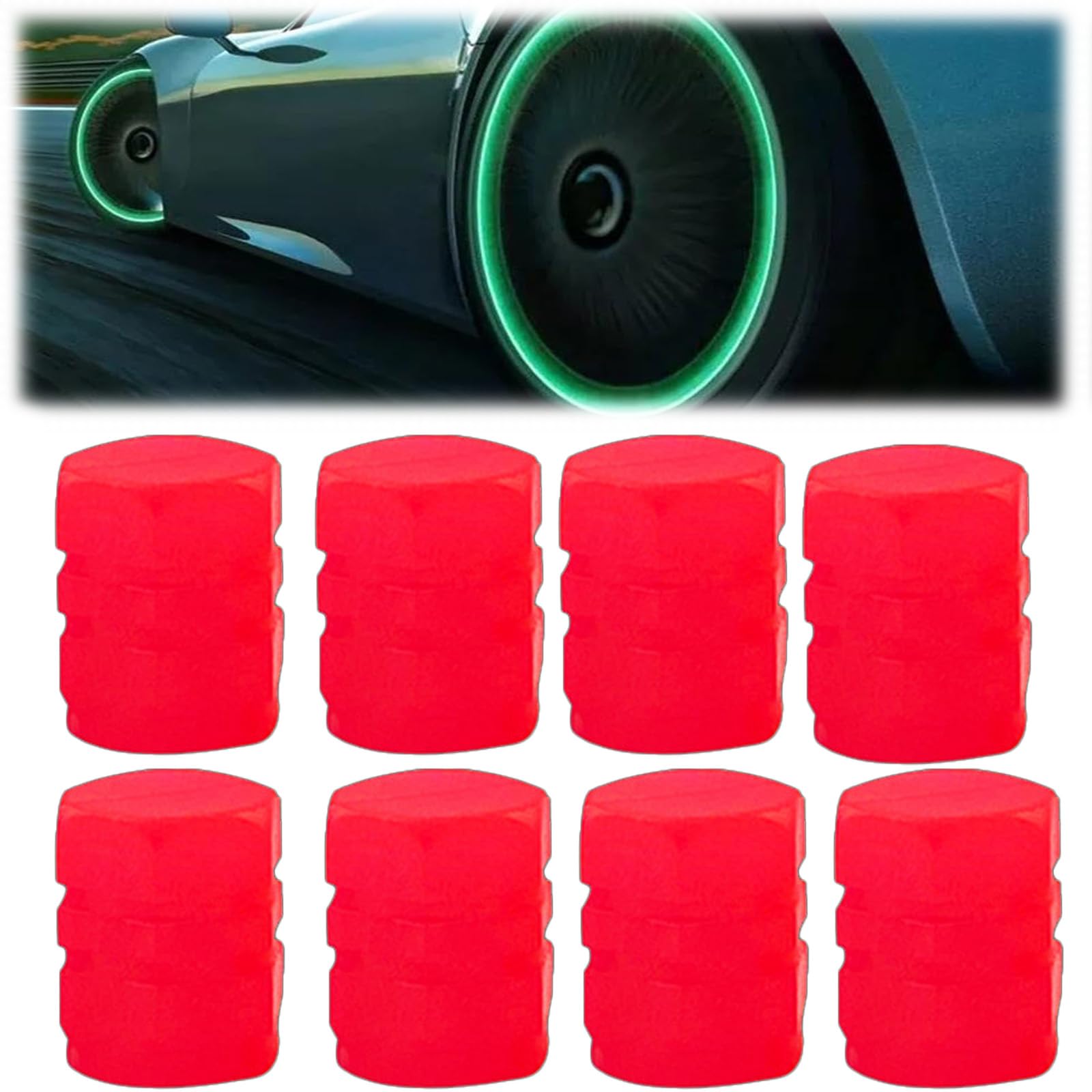 Snrtevu Universal Fluorescent Car Tire Valve Caps, Fluorescent Tire Valve Caps, Dust Caps for Car Tyres, Car Glow Tire Air Caps Cover, Tyre Valve Caps for Cars Motorbikes Bicycles Trucks (RED,8PCS) von Snrtevu