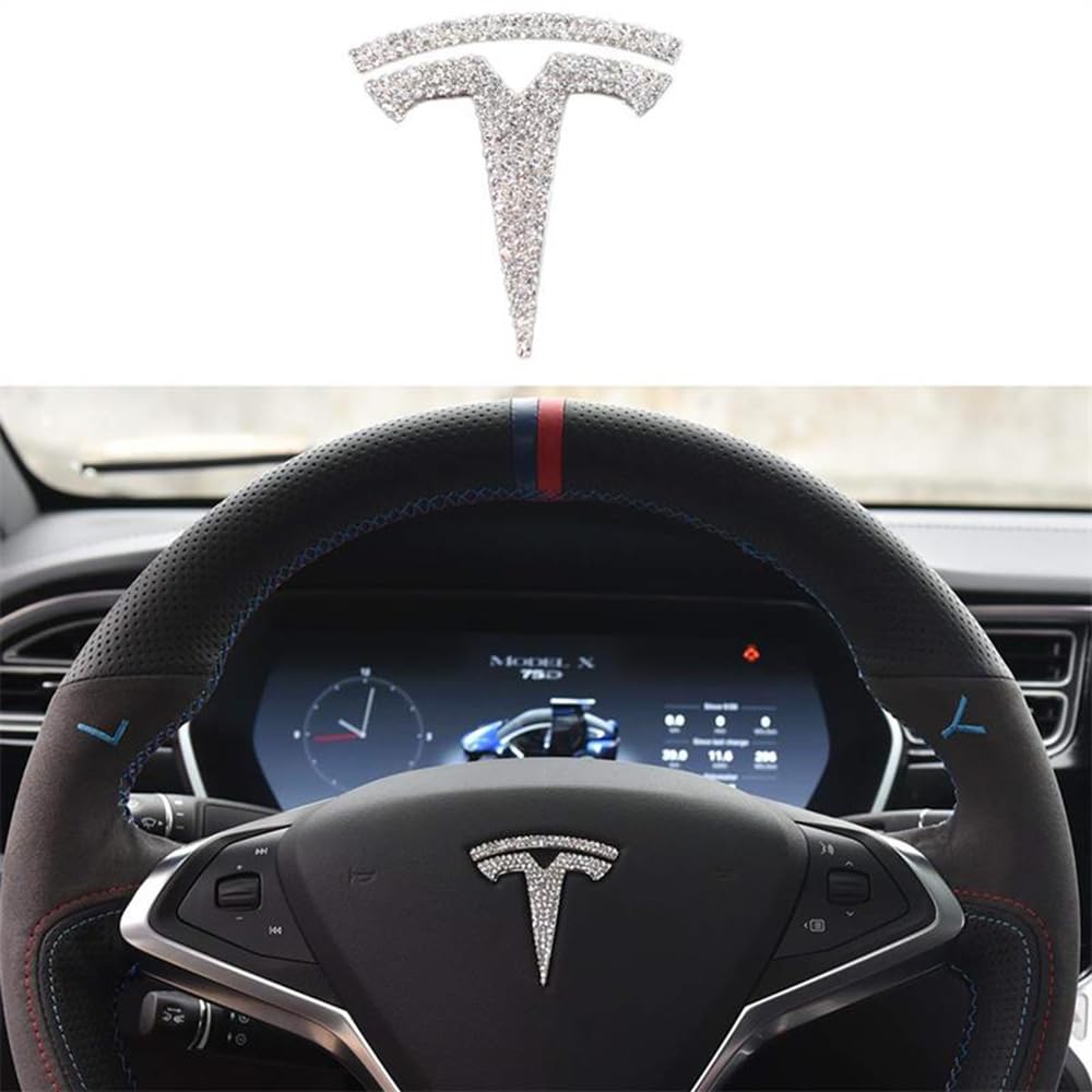 3D Auto Lenkrad Mitte Emblem Logo Aufkleber Bling Kristall Diamant Aufkleber für Tesla Model 3,Model Y,Model S,Model X Zubehör,ForModelX von SoLaka