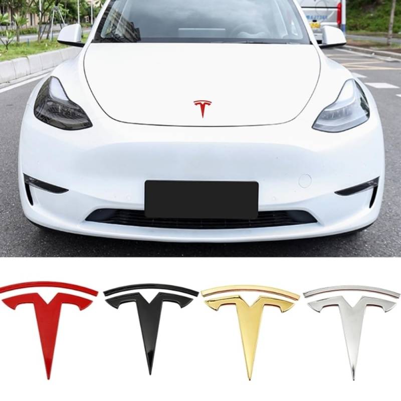 Auto Front Hood Aufkleber Stamm Emblem für Tesla Model 3 Auto Logo Kopf Abzeichen Hinten Körper Worte Aufkleber Modifikation Zubehör,Front+Back-Blackstyle von SoLaka