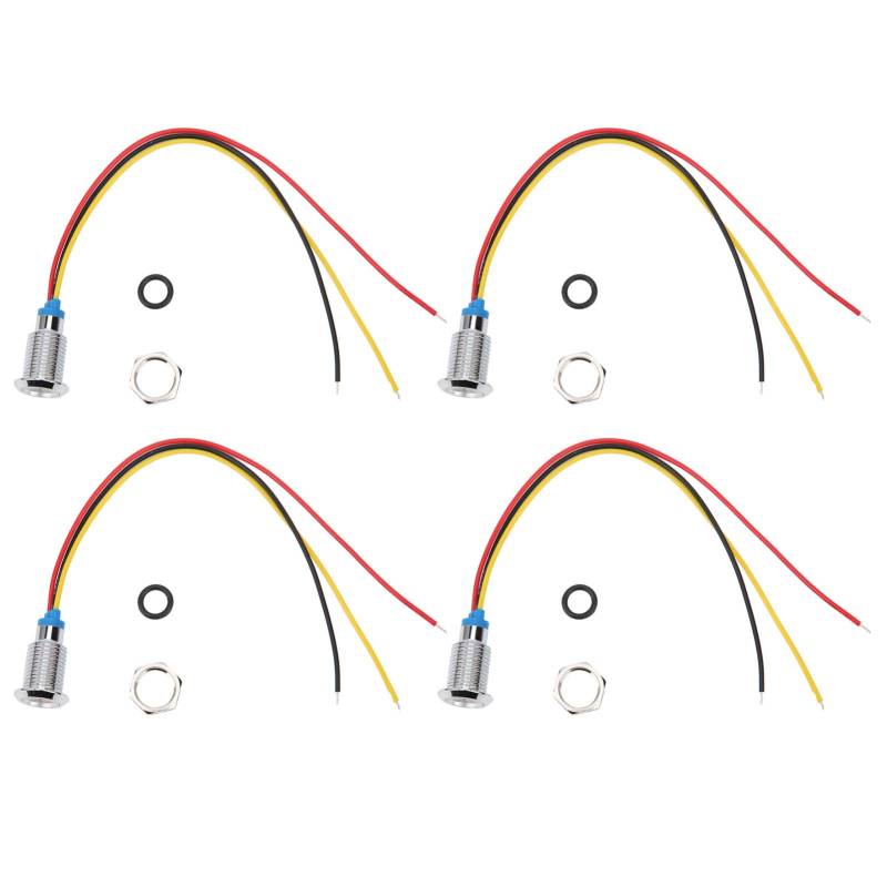 Common Cathod 10mm 3-6V 4 Sets Vorverdrahtete runde LEDs, IP66 6mm LED-Lampe mit Draht-LED-Kontrollleuchte Wasserdichte Metallwarnleuchte(Red and yellow) von Socobeta