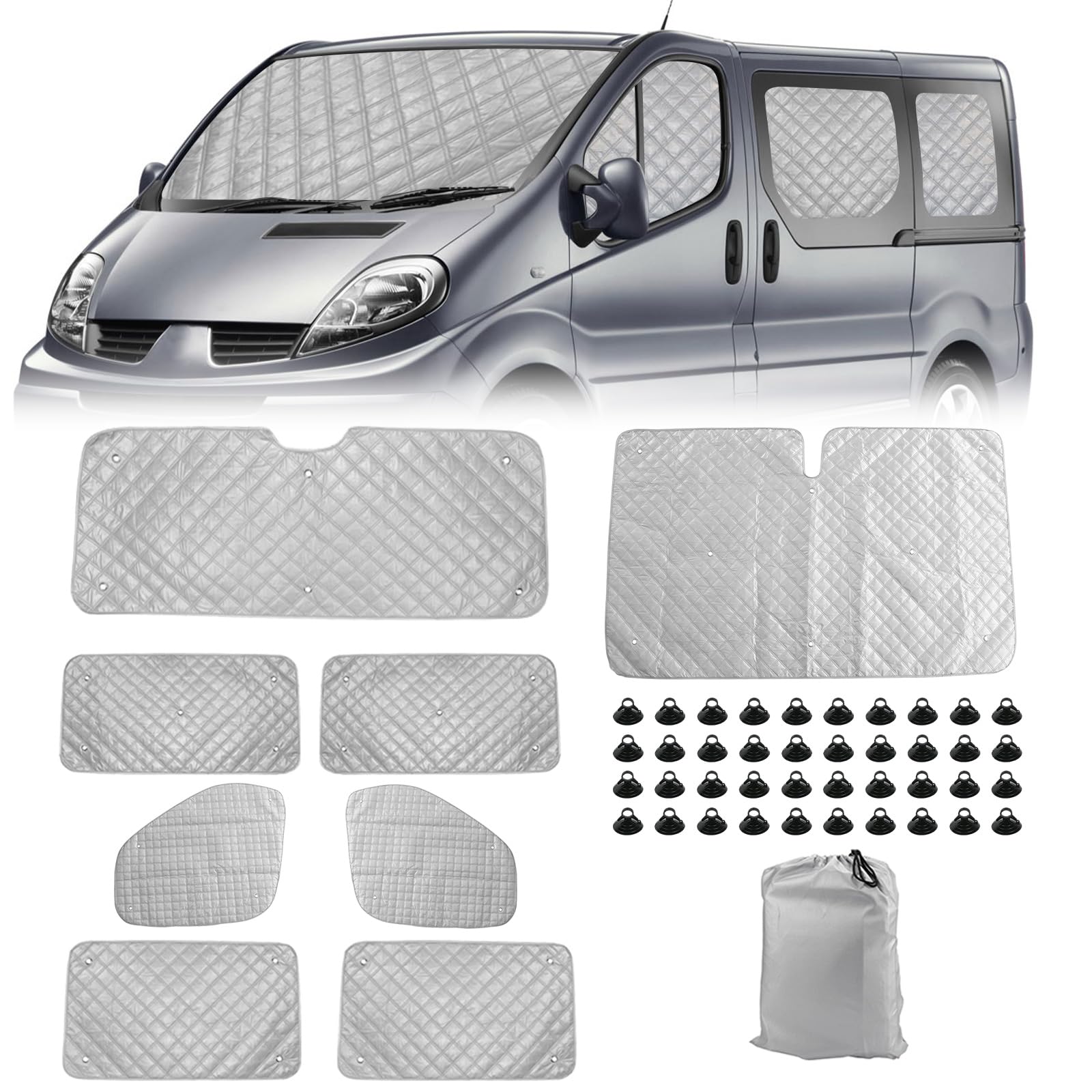 8 Stück Wohnmobil Windschutzscheibe Sonnenschutz Ersatz für 2001-2014 Renault Trafic SWB, Sonnenschutz für Frontscheibe mit Aufbewahrungstasche, 100% Okklusion von Soekodu