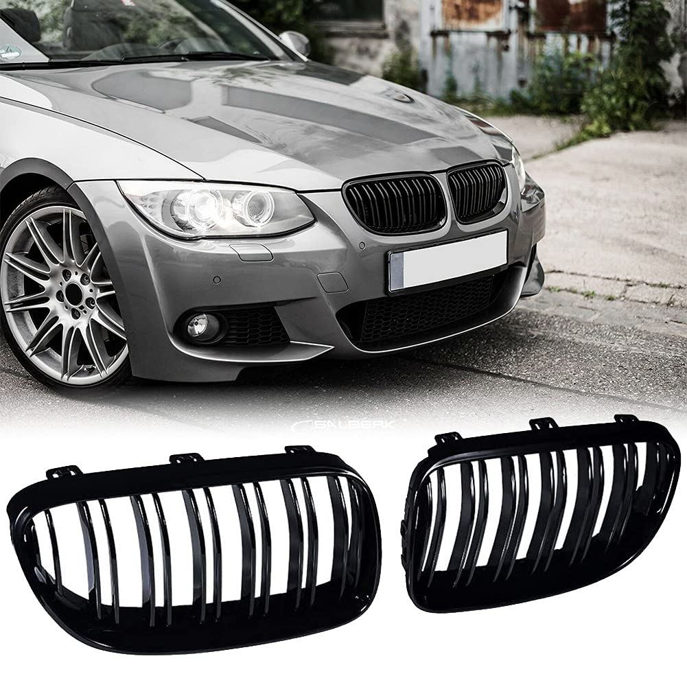 E92 E93 Kühlergrill, Nieren Hochglanz Schwarz Front Grill, Paar Doppelsteg Sport Kühlergrill Ersatz für BMW 3er E92 (Coupé) and E93 (Cabriolet) 2010-2013 (NUR LCI) von Soekodu