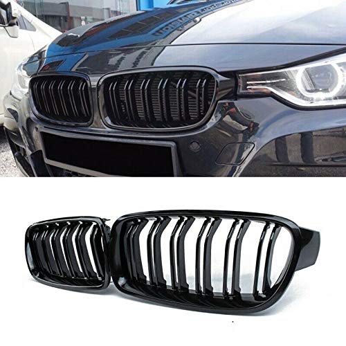 F30 F31 Kühlergrill, Nieren Hochglanz Schwarz Front Grill, Paar Doppelsteg Sport Kühlergrill Ersatz für BMW 3er F30 Limousine F31 Touring 2012 2013 2014 2015 2016 2017 2018 2019 von Soekodu