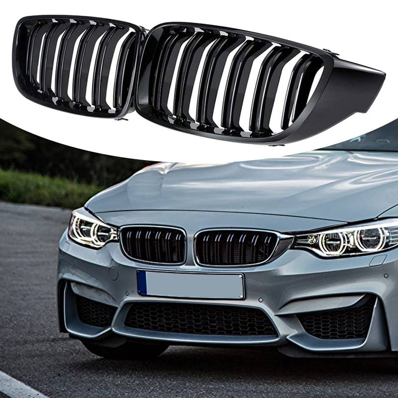 F32 Kühlergrill, Nieren Hochglanz Schwarz Front Grill, Paar Doppelsteg Sport Kühlergrill Ersatz für BMW 4er F32 F33 F36 M4 2014 2015 2016 2017 2018 2019 2020 von Soekodu