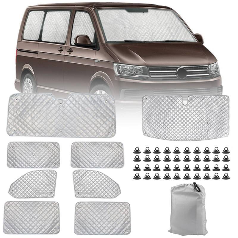 Sonnenschutz Auto Frontscheibe Ersatz für VW T4 SWB, 8PCS Sonnenschutz Windschutzscheiben Schutz Set, Internes Thermisches Jalousie Fenster Set mit Aufbewahrungstasche, 100% Okklusion (8PCS-SWB) von Soekodu