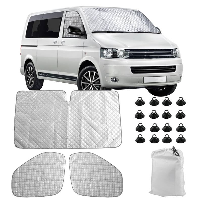 Sonnenschutz Auto Frontscheibe Ersatz für VW T5 T6, 3PCS Sonnenschutz Windschutzscheiben Schutz Set, Internes Thermomatte Set mit Aufbewahrungstasche, 100% Okklusion von Soekodu