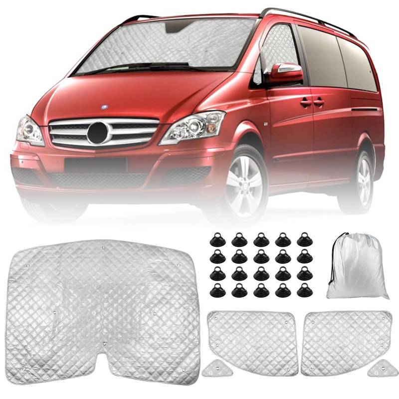 Wohnmobil Windschutzscheibe Sonnenschutz kompatibel mit Mercedes-Benz VITO II W639 2003-2014, Sonnenschutz für Frontscheibe, Internes Thermorollo Set mit Aufbewahrungstasche (5PCS-for W639) von Soekodu