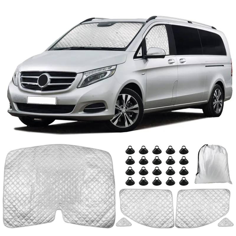 Wohnmobil Windschutzscheibe Sonnenschutz kompatibel mit Mercedes-Benz VITO III W447 2014-2022, Sonnenschutz für Frontscheibe, Internes Thermorollo Set mit Aufbewahrungstasche (5PCS-for W447) von Soekodu