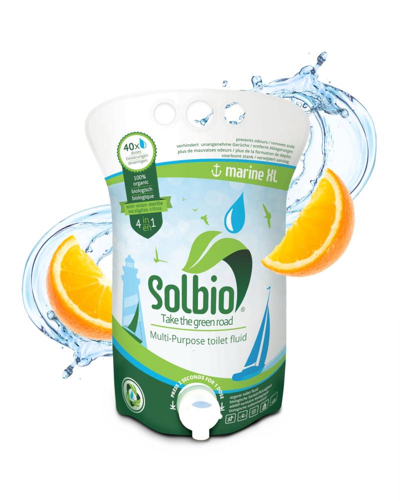 Solbio Marine Sanitärflüssigkeit für Campingtoilette 1,6l 100% Bio & Vegan - Biologisch abbaubarer Sanitärzusatz mit Orangenduft, Sparsamer Verbrauch von Solbio