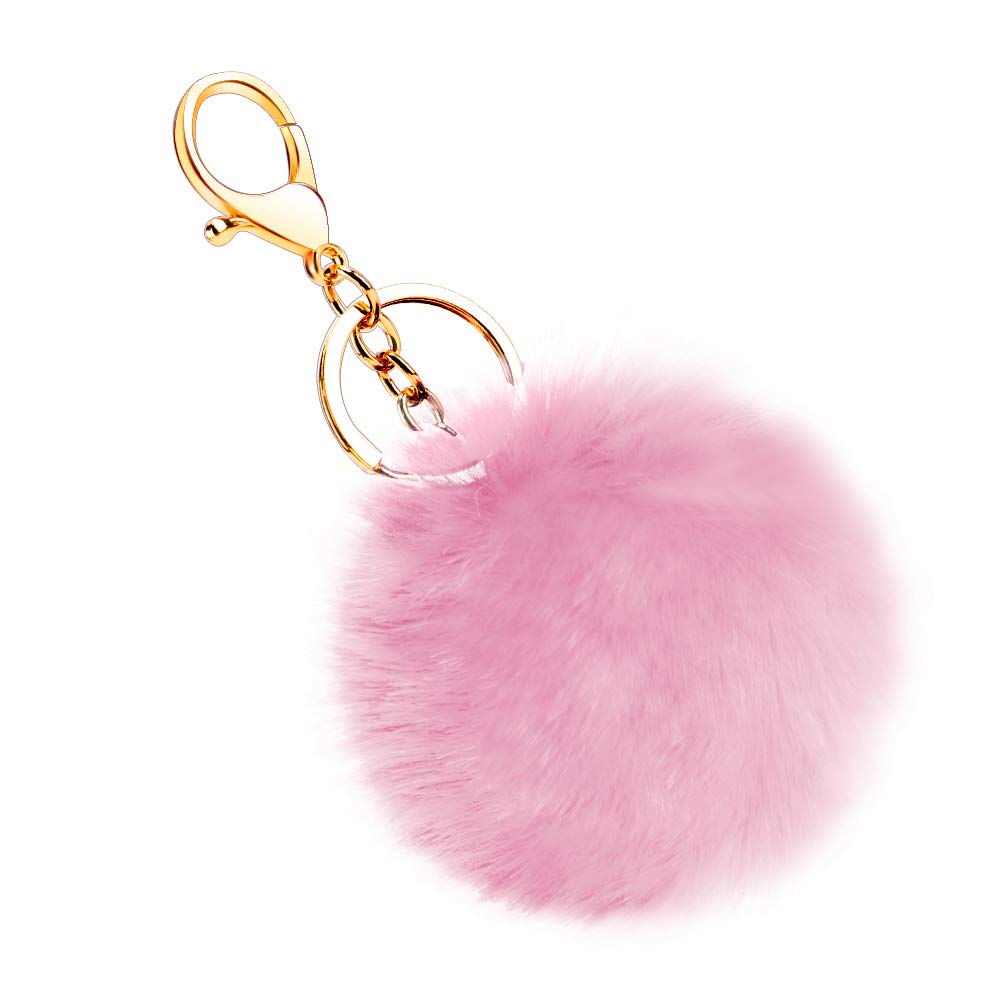 Soleebee Künstliche Kaninchenfell Keychain Flauschigen Ball Pom Pom Schlüsselanhänger Taschen Koffer Rucksäcke Zubehör Charm Auto Schlüsselanhänger Schlüsselring für Frauen (Rosa) von Soleebee