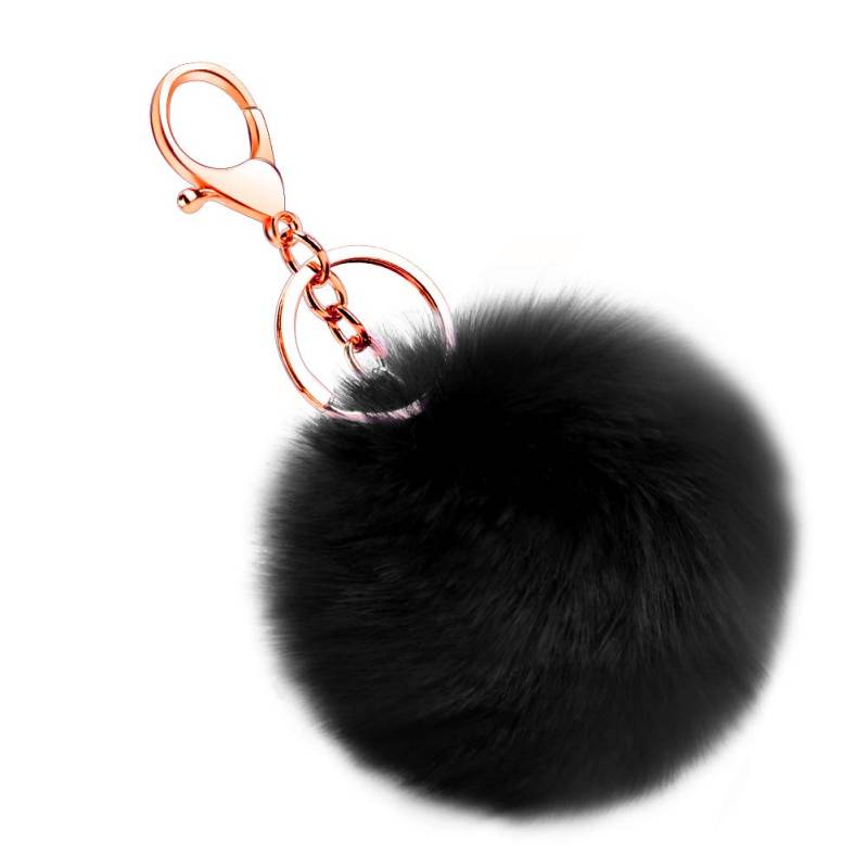 Soleebee Künstliche Kaninchenfell Keychain Flauschigen Ball Pom Pom Schlüsselanhänger Taschen Koffer Rucksäcke Zubehör Charm Auto Schlüsselanhänger Schlüsselring für Frauen (Schwarz) von Soleebee