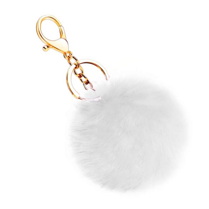 Soleebee Künstliche Kaninchenfell Keychain Flauschigen Ball Pom Pom Schlüsselanhänger Taschen Koffer Rucksäcke Zubehör Charm Auto Schlüsselanhänger Schlüsselring für Frauen (Weiß) von Soleebee