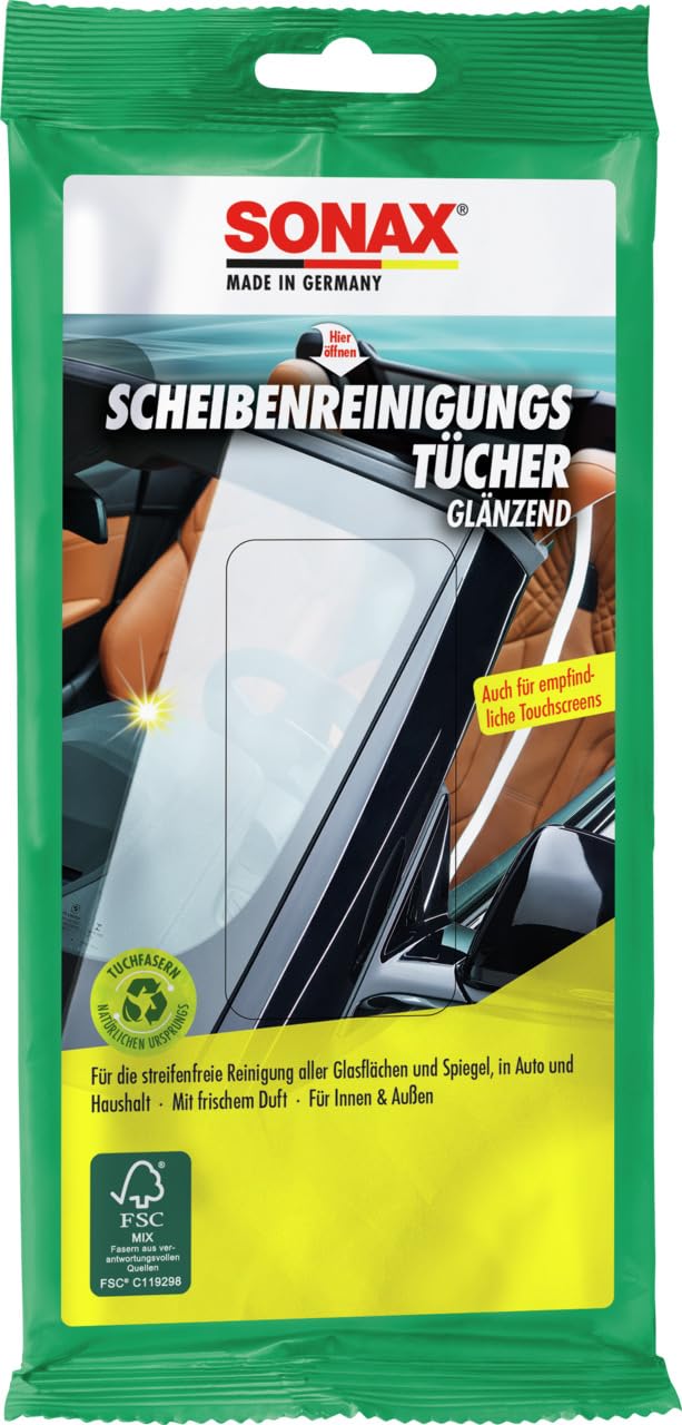 SONAX ScheibenReinigungsTücher (10 Stück) zur schnellen, einfachen und streifenfreien Reinigung von allen Glas- und Spiegelflächen | Art-Nr. 04150000 von SONAX