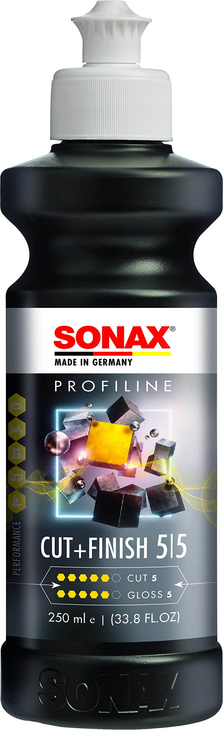SONAX PROFILINE Cut+Finish (250 ml) Einstufenpolitur mit Glanzfinish für mittlere Verkratzungszustände, Art-Nr. 02251410 von SONAX