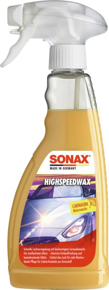 SONAX SN 1837570 HighSpeedWax (500 ml) blitzschnelle, hochwirksame Reinigungs- und Konservierungsemulsion für jeden Lacktyp | Art-Nr. 2882000 von SONAX