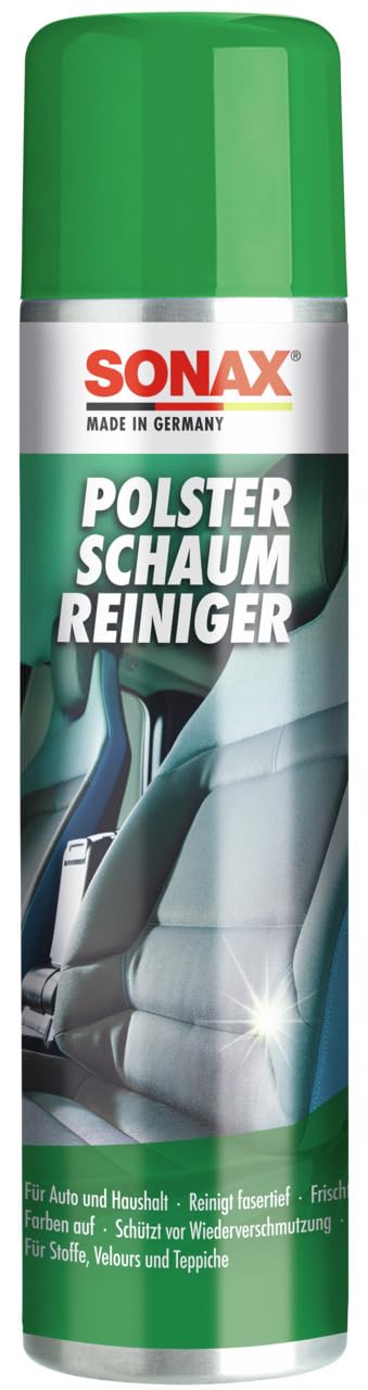 SONAX PolsterSchaumReiniger (400 ml) entfernt fasertief selbst hartnäckige Verschmutzungen aus Polstern, Teppichen und anderen Geweben | Art-Nr. 03062000 von SONAX