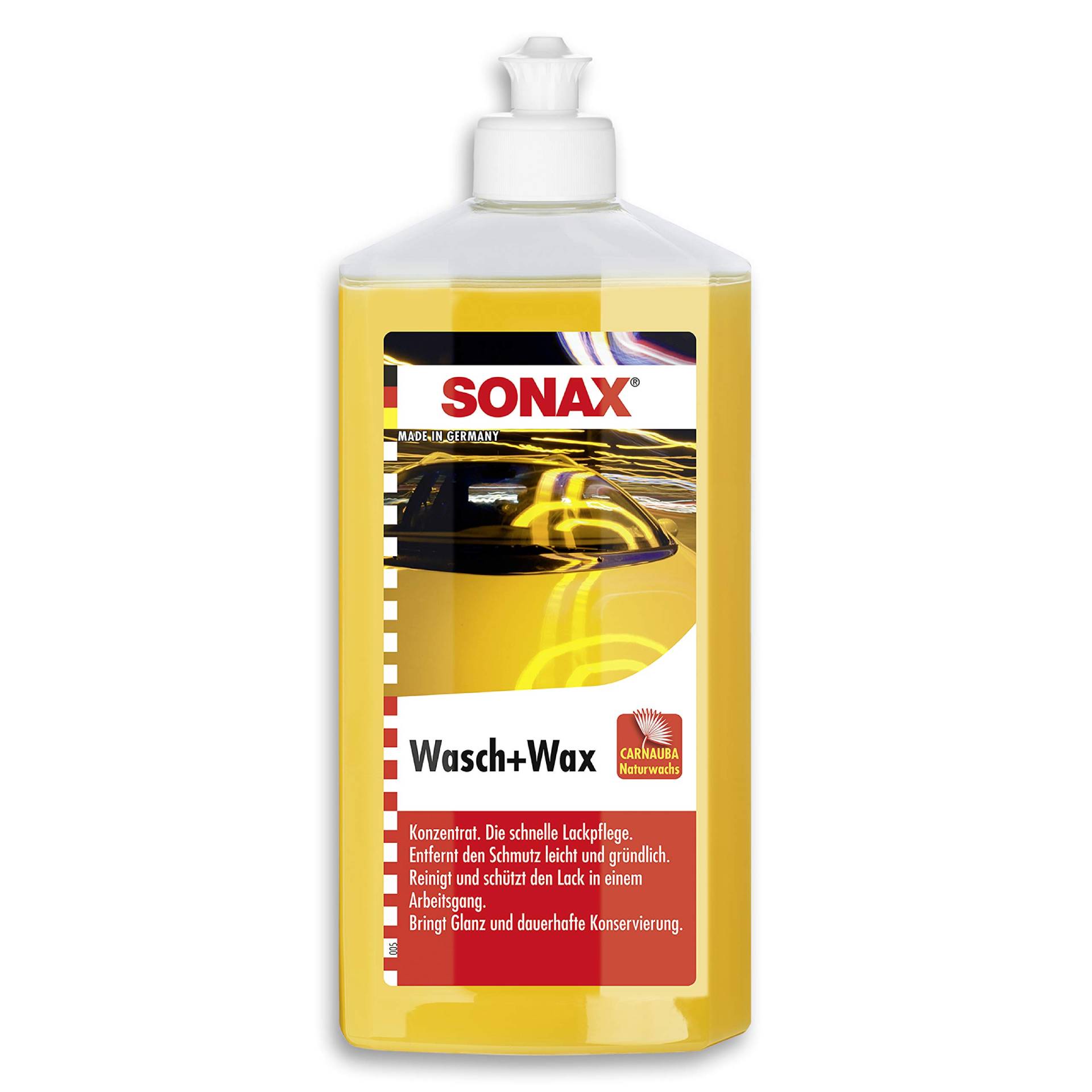 SONAX Wasch+Wax (500 ml) gründliche Schmutzentfernung und dauerhafter Schutzfilm aus natürlichem Carnauba-Wachs | Art-Nr. 03132000 von SONAX