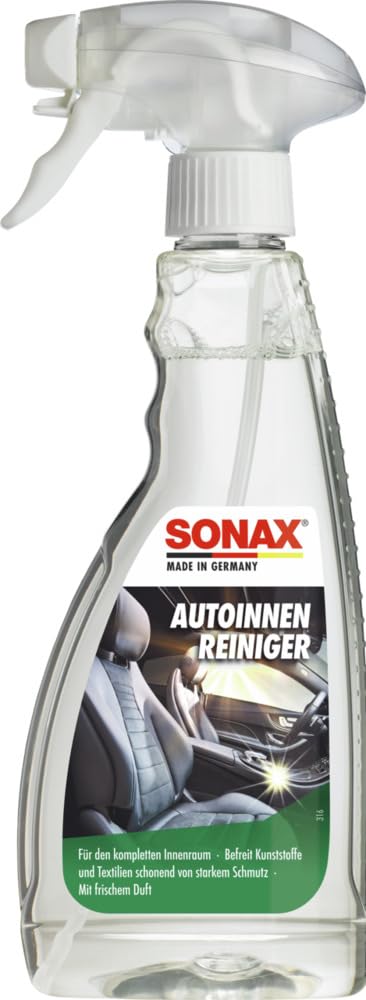 SONAX AutoInnenReiniger (500 ml) entfernt schonend und gründlich selbst hartnäckigen Schmutz im gesamten Innenraum | Art-Nr. 03212000, farblos von SONAX