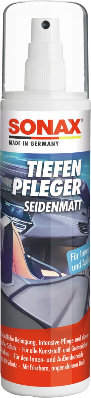 SONAX TiefenPfleger Seidenmatt (300 ml) Kunststoff- und Gummireiniger für Reinigung, intensive Pflege und dauerhafter Schutz für alle Kunststoff- und Gummi-Oberflächen | Art-Nr. 03830410 von SONAX