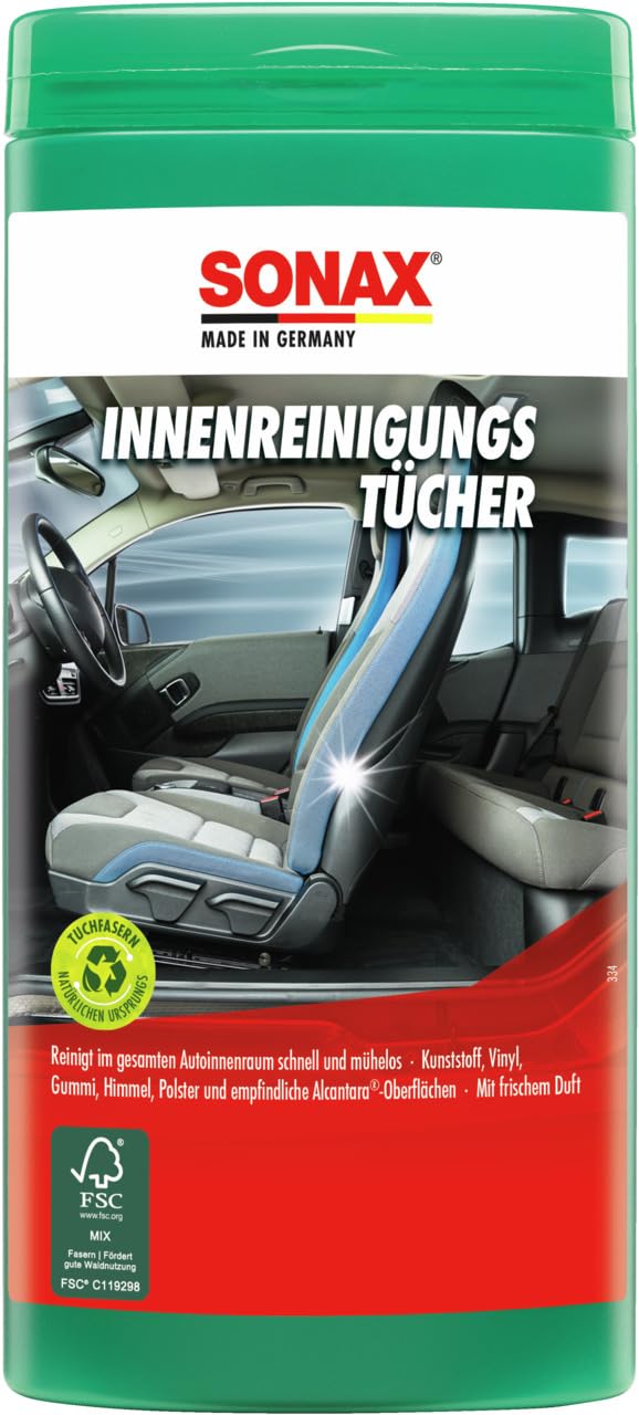 SONAX InnenReinigungsTücher Box (25 Stück) zur schnellen, einfachen und gründlichen Reinigung aller Flächen im Fahrzeuginnenraum | Art-Nr. 04122000 von SONAX