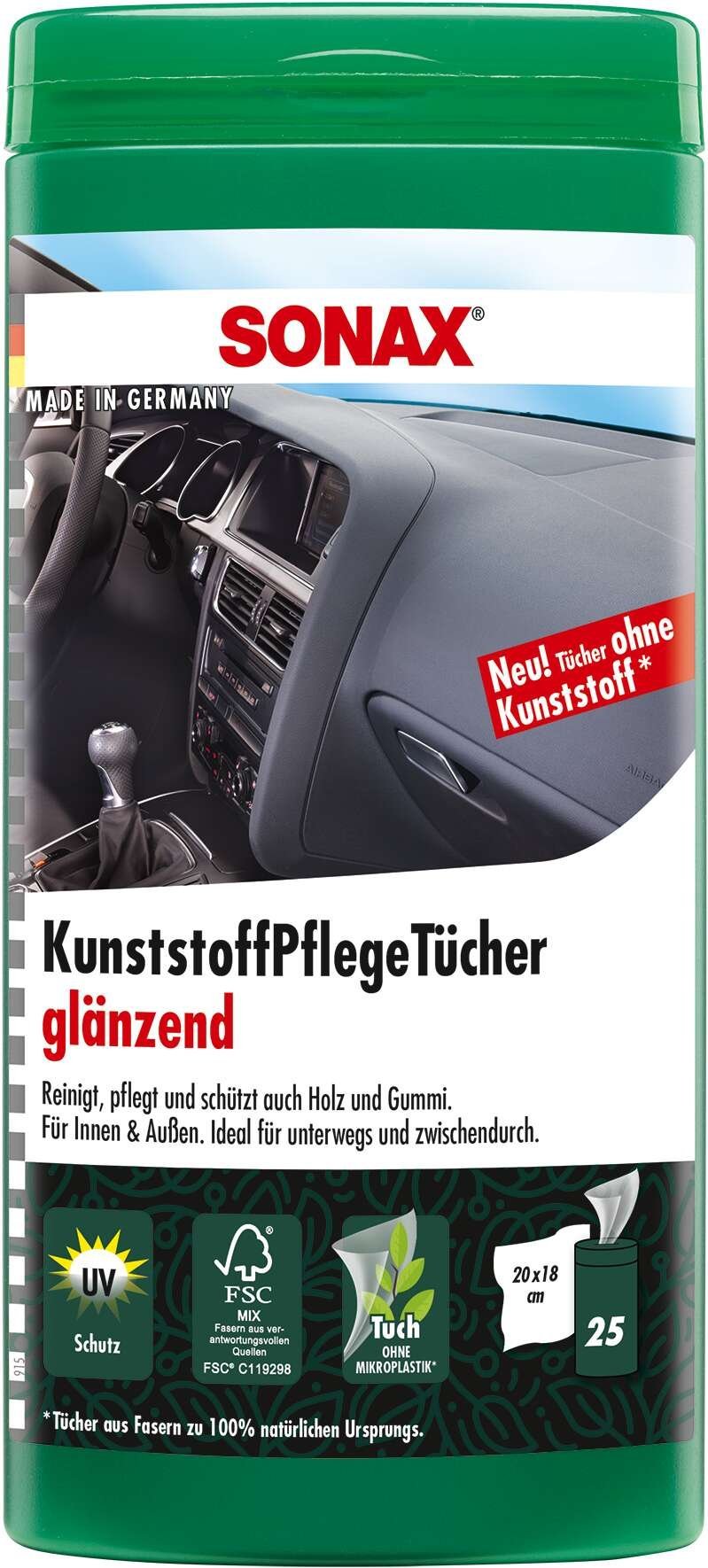 SONAX Kunststoffpflege-Tücher PET-Dose, 25 Feuchtücher glänzend von Sonax