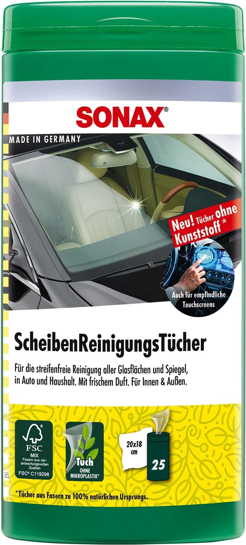 SONAX Scheibenreinigungstücher PET-Dose, 25 Feuchtücher für Innen und Außen von Sonax