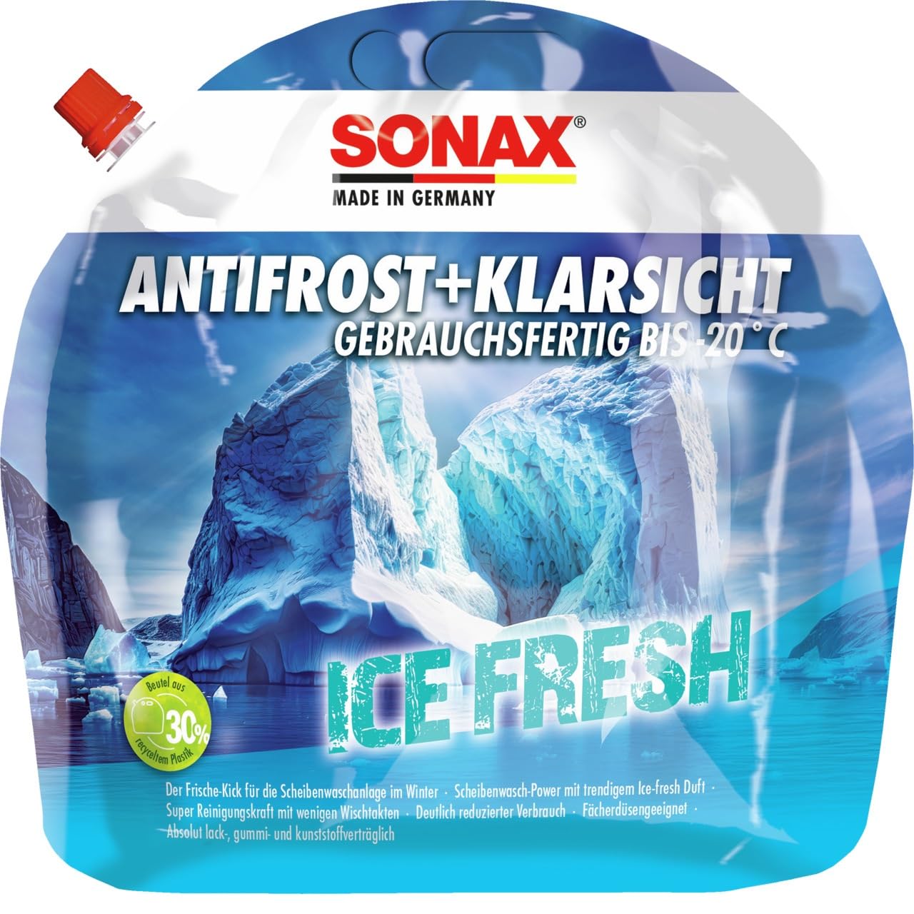 SONAX AntiFrost+KlarSicht IceFresh Gebrauchsfertig bis -20° C (3 Liter) schneller, schlierenfreier & effektiver Scheibenreiniger für den Winter | Art-Nr. 01334410 von SONAX