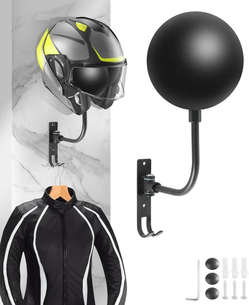 Sonhomay Motorrad Helmträger 180° Drehung Wandhalterung Motorrad Helmhalter mit 2 Haken für Motorrad Fahrrad Mäntel, Mützen, Baseballs und Rugby Helm von Sonhomay