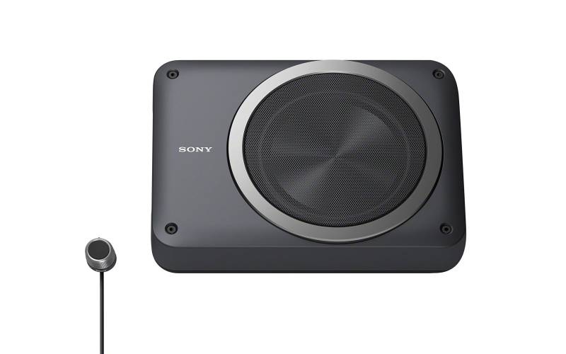 Sony XS-AW8 | Kompakter Aktiv Power Subwoofer | 160 W max. Ausgangsleistung | schlankes, schickes 8" Aluminiumgehäuse | Aktiv-Woofer mit Fernbedienung, Schwarz von Sony