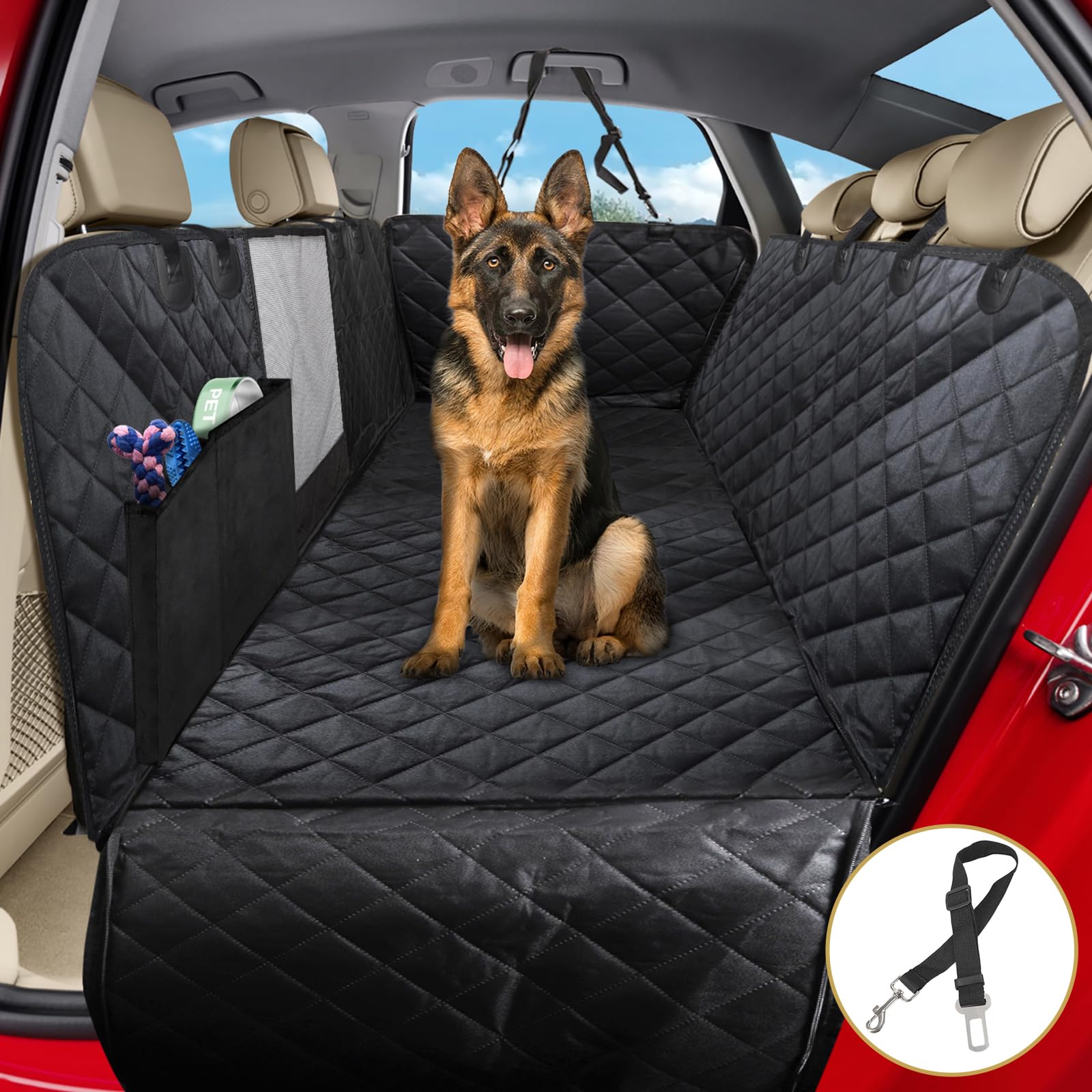 Sosayet Hundedecke Auto Rückbank, 4-in-1 Autoschondecke für Hunde Rücksitz mit Seitenschutz und Sichtfenster, Wasserdicht rutschfest Hundedecke mit Sicherheitsgurt für Car Van SUV (137 x 147 cm) von Sosayet