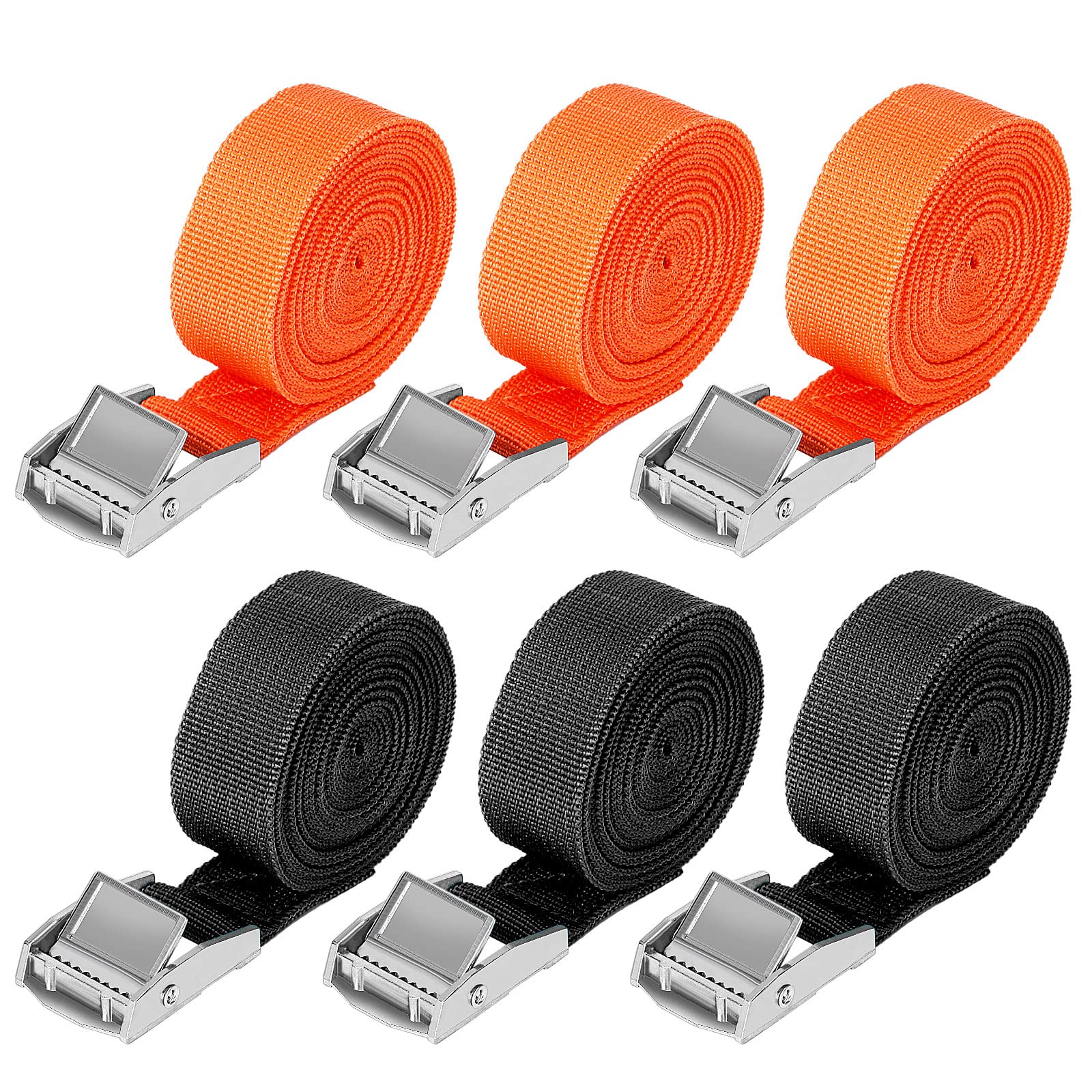 Zurrgurt Spanngurt Befestigungsgurt, 6 Stück Spanngurte mit Klemmschloss 1m 2,5m 4m, Schwarz Orange Belastbarkeit Zurrgurte für Motorrad Fahrradträger, Belastbar Bis 250 kg (6PCS 2,5 cm x 2,5 m) von Sosayet