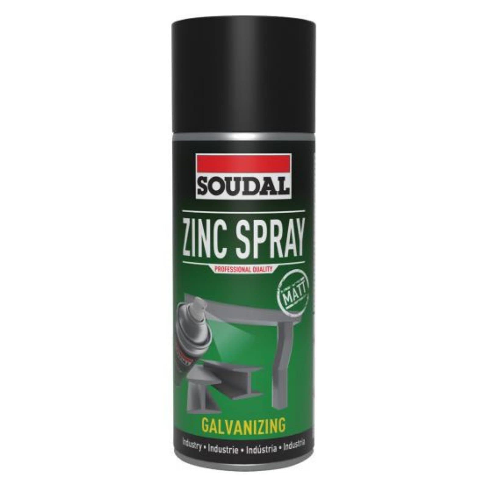 Soudal Zinkspray schnelltrocknend Rostschutz Korrossionsschutz Eisen Stahl Metalle Matt/Glänzend 400ml Dose (MATT) von Soudal