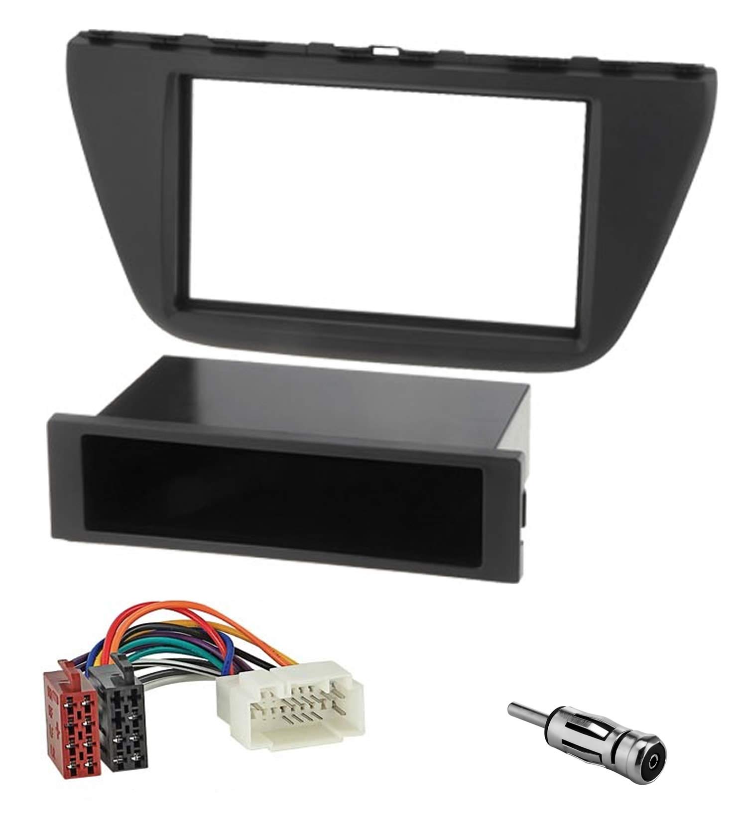 Sound-way 1 DIN / 2 DIN Autoradio RadioRahmen RadioBlende, ISO-Verbindungskabel, Antenneadapter kompatibel mit Suzuki SX4, S Cross von Sound-way