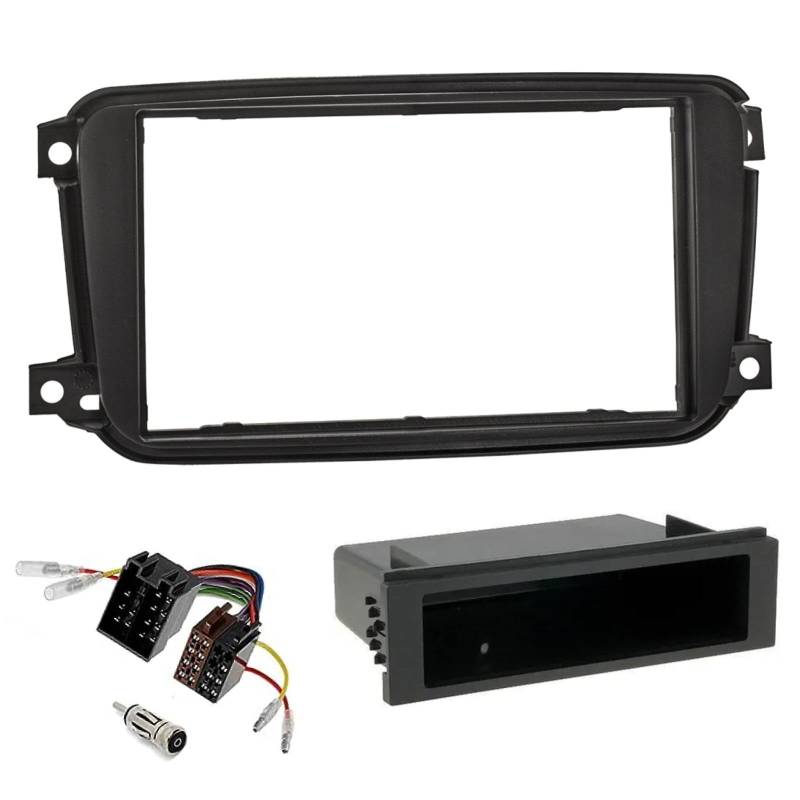 Sound-way 1 DIN / 2 DIN Autoradio Radioblende RadioRahmen, ISO-Verbindungskabel, Antennenadapter, kompatibel mit Smart Car ForTwo 2007-2010 von Sound-way