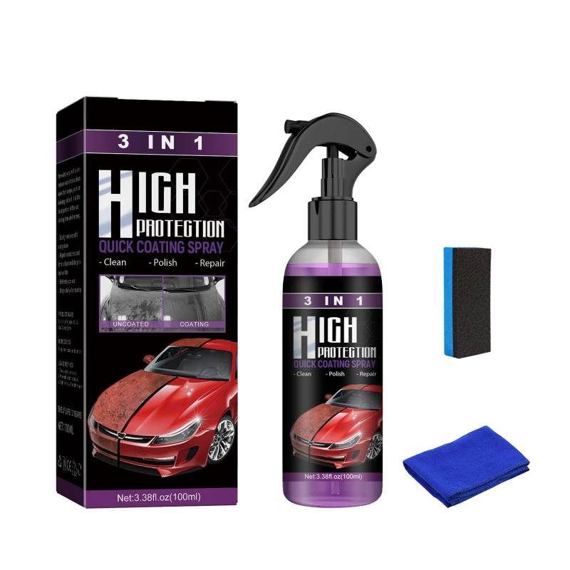 Homebbc 3 in 1 High Protection Quick Car Coating Spray, 3 in1 Hochschutz-Autobeschichtungsspray, Nano Auto Kratzer Reparatur Spray (1set) von Sovtay