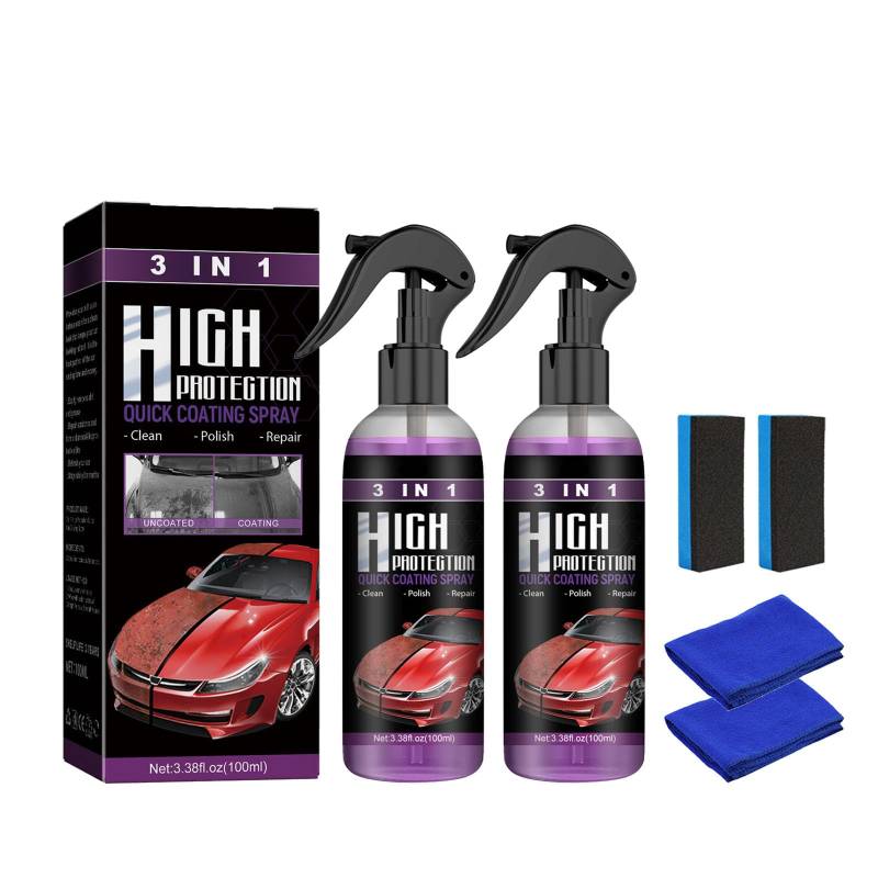 Homebbc 3 in 1 High Protection Quick Car Coating Spray, 3 in1 Hochschutz-Autobeschichtungsspray, Nano Auto Kratzer Reparatur Spray (2sets) von Sovtay