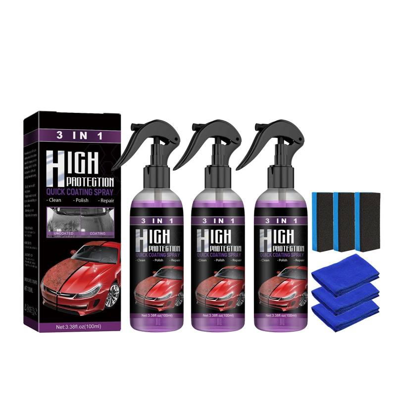 Homebbc 3 in 1 High Protection Quick Car Coating Spray, 3 in1 Hochschutz-Autobeschichtungsspray, Nano Auto Kratzer Reparatur Spray (3sets) von Sovtay