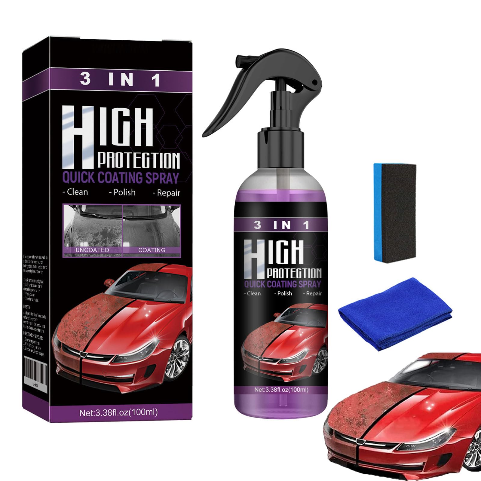 Homebbc 3-in-1-Schnellbeschichtungsspray für Autos mit hohem Schutz, 3-in-1-Keramik-Autobeschichtungsspray, 3-in-1-Spray mit hohem Schutz, Nano-Keramik-Beschichtungsspray mit hohem Schutz (1pcs) von Sovtay